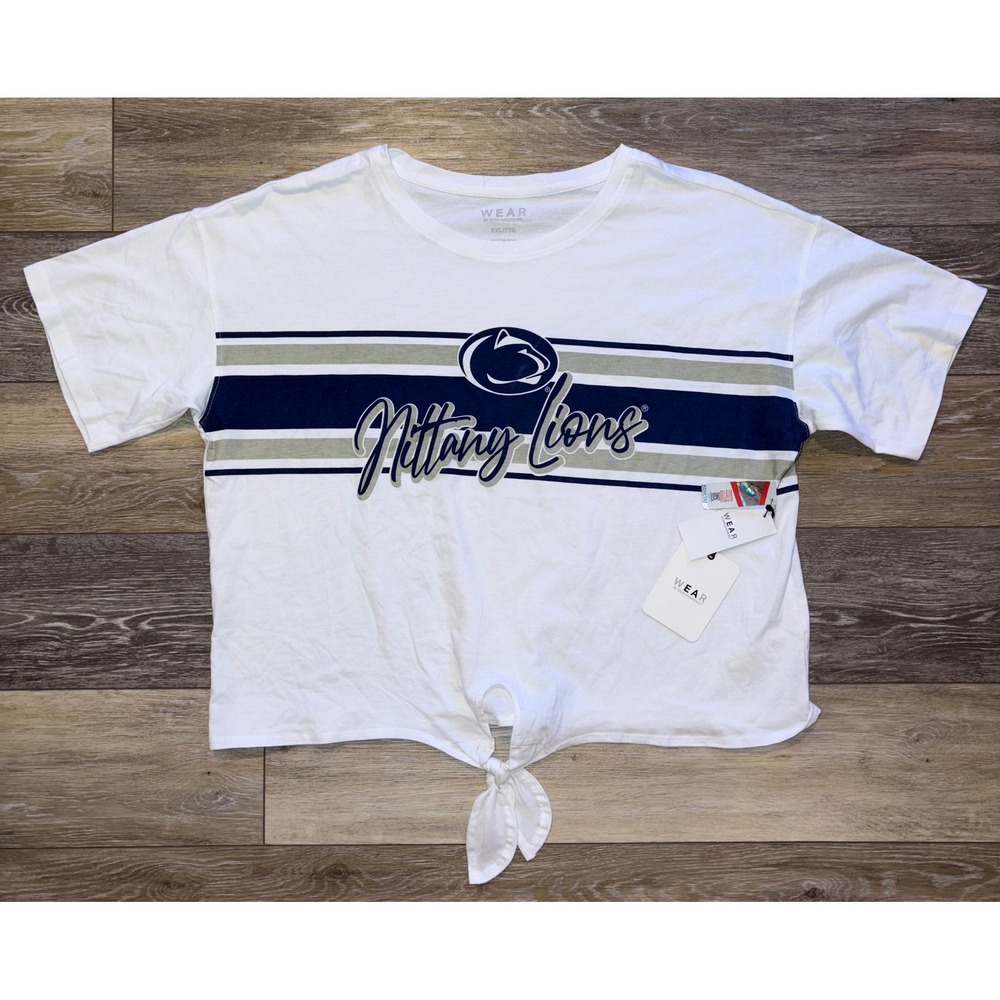 NWT Womens Penn State Nittany Lions WEAR by Erin Andrews Tie-Front Crop Top-XXL